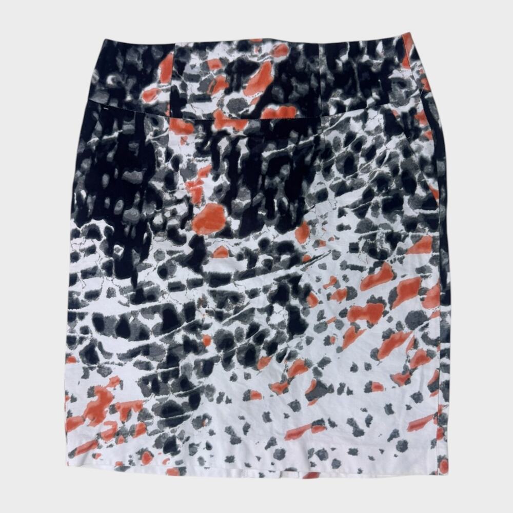Andrea Jovine Size 12 Pencil Skirt Black White Red Ornage Print